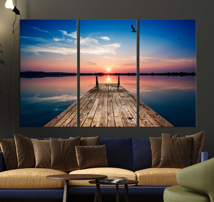 Breathtaking Sunset and Wooden Pier Canvas Wall Art Print Landscape Artwork for Decoration