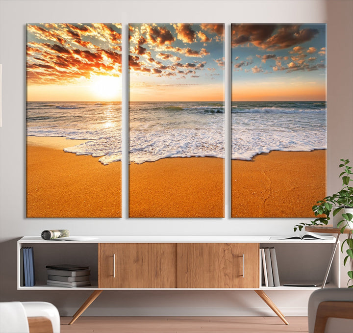 Breathtakingly Beautiful Ocean Sunset on Sandy Beach Extra Large Wall Art Canvas Print