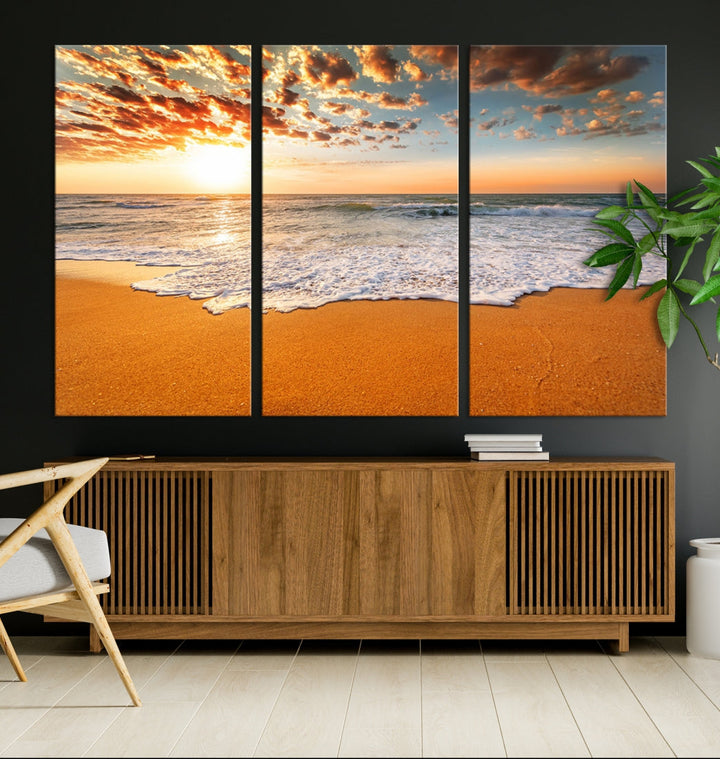 Breathtakingly Beautiful Ocean Sunset on Sandy Beach Extra Large Wall Art Canvas Print