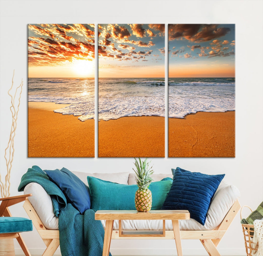 Breathtakingly Beautiful Ocean Sunset on Sandy Beach Extra Large Wall Art Canvas Print