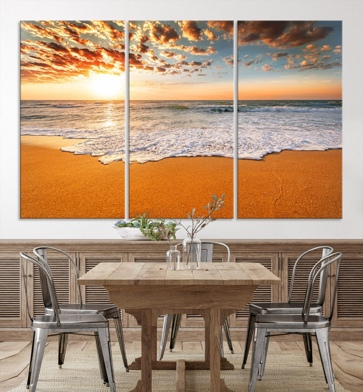 Breathtakingly Beautiful Ocean Sunset on Sandy Beach Extra Large Wall Art Canvas Print