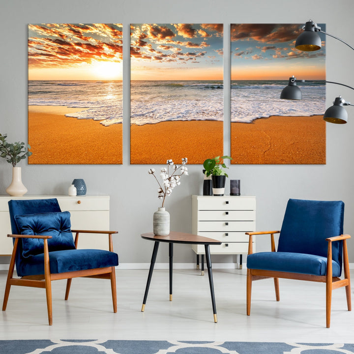 Breathtakingly Beautiful Ocean Sunset on Sandy Beach Extra Large Wall Art Canvas Print