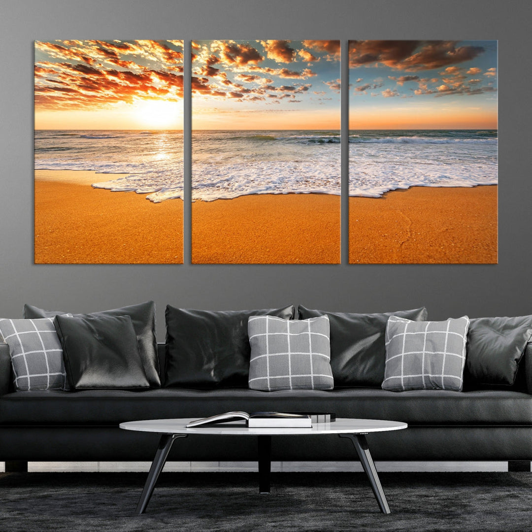 Breathtakingly Beautiful Ocean Sunset on Sandy Beach Extra Large Wall Art Canvas Print