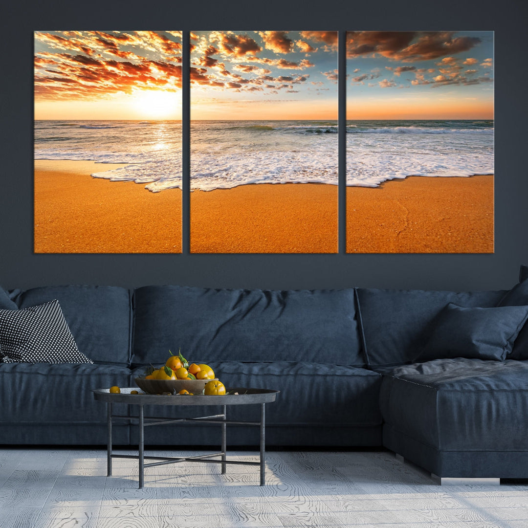 Breathtakingly Beautiful Ocean Sunset on Sandy Beach Extra Large Wall Art Canvas Print