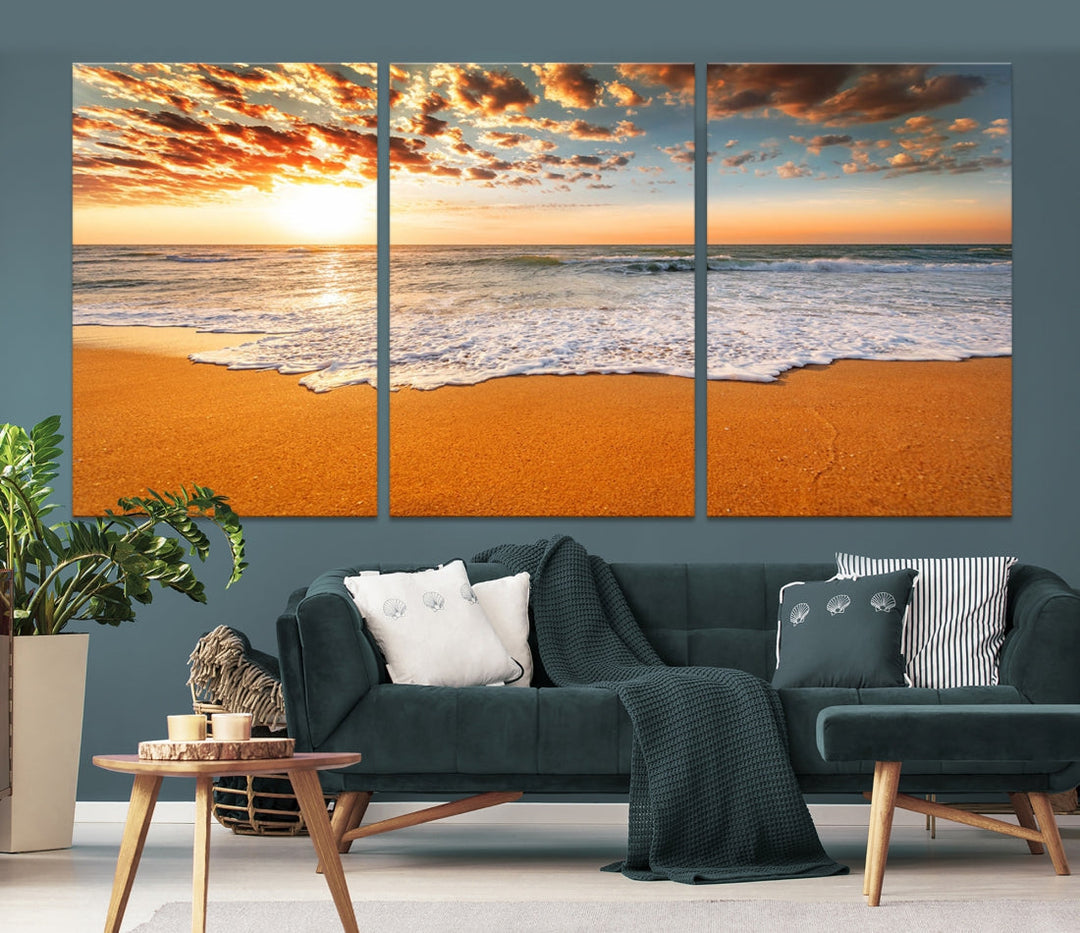 Breathtakingly Beautiful Ocean Sunset on Sandy Beach Extra Large Wall Art Canvas Print