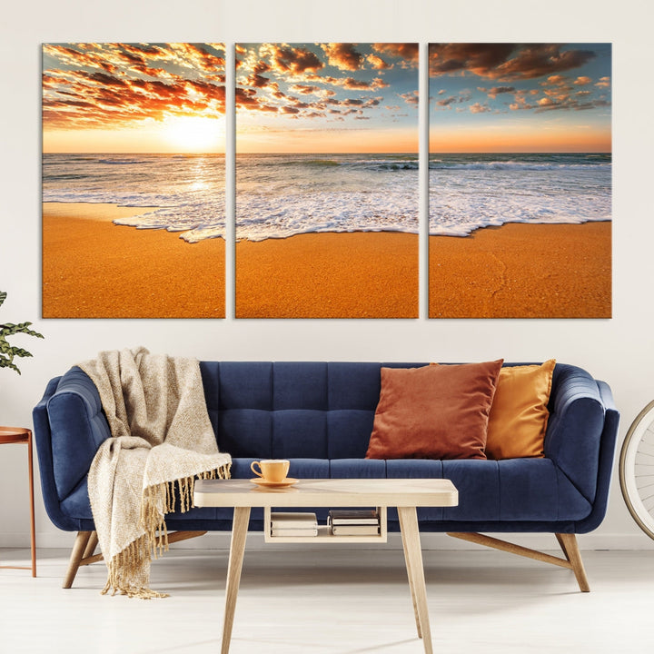 Breathtakingly Beautiful Ocean Sunset on Sandy Beach Extra Large Wall Art Canvas Print