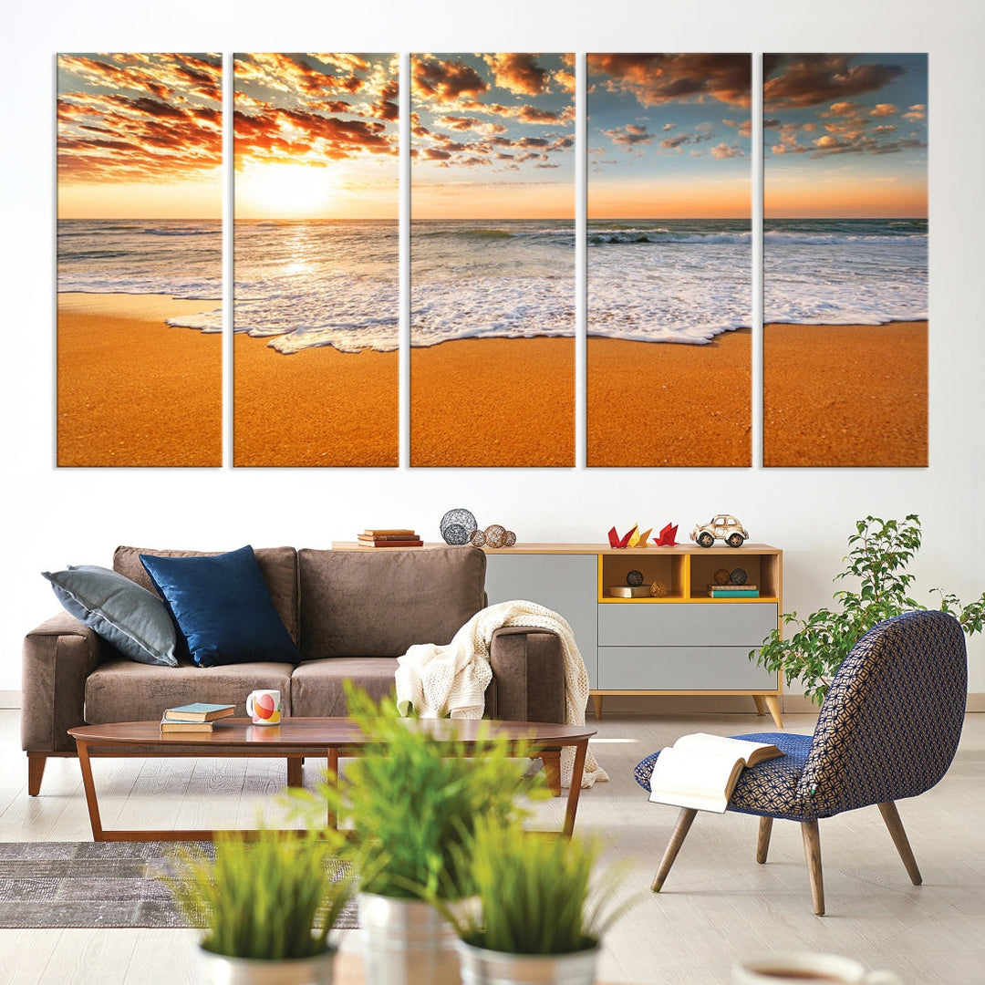 Breathtakingly Beautiful Ocean Sunset on Sandy Beach Extra Large Wall Art Canvas Print