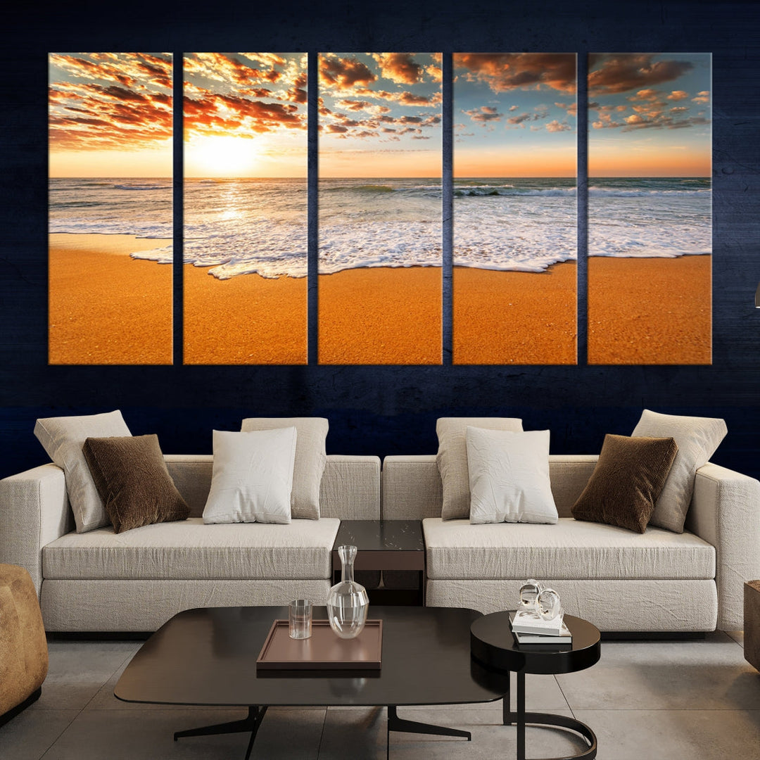 Breathtakingly Beautiful Ocean Sunset on Sandy Beach Extra Large Wall Art Canvas Print