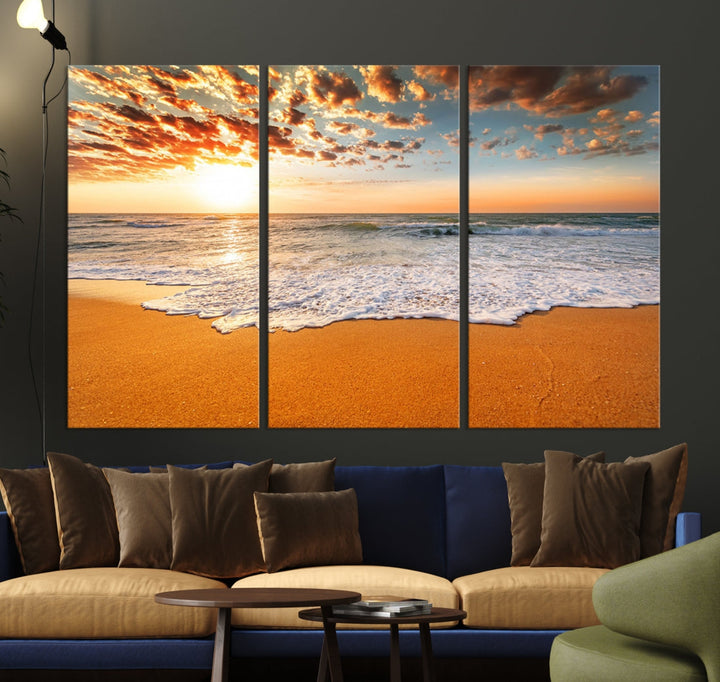 Breathtakingly Beautiful Ocean Sunset on Sandy Beach Extra Large Wall Art Canvas Print