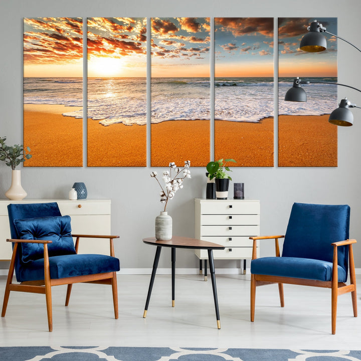 Breathtakingly Beautiful Ocean Sunset on Sandy Beach Extra Large Wall Art Canvas Print