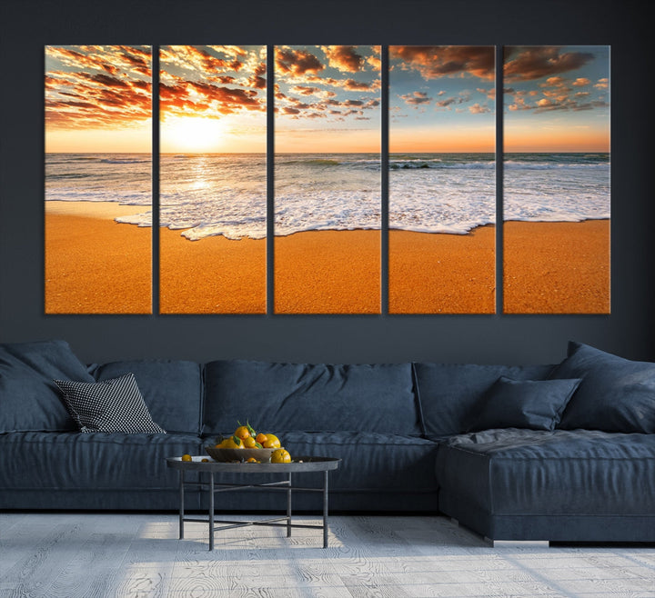 Breathtakingly Beautiful Ocean Sunset on Sandy Beach Extra Large Wall Art Canvas Print