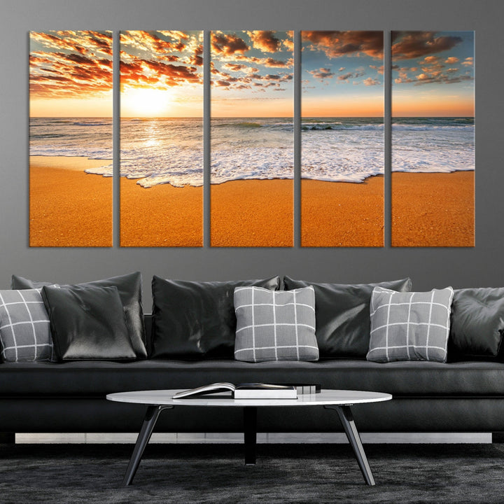 Breathtakingly Beautiful Ocean Sunset on Sandy Beach Extra Large Wall Art Canvas Print