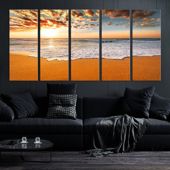 Breathtakingly Beautiful Ocean Sunset on Sandy Beach Extra Large Wall Art Canvas Print