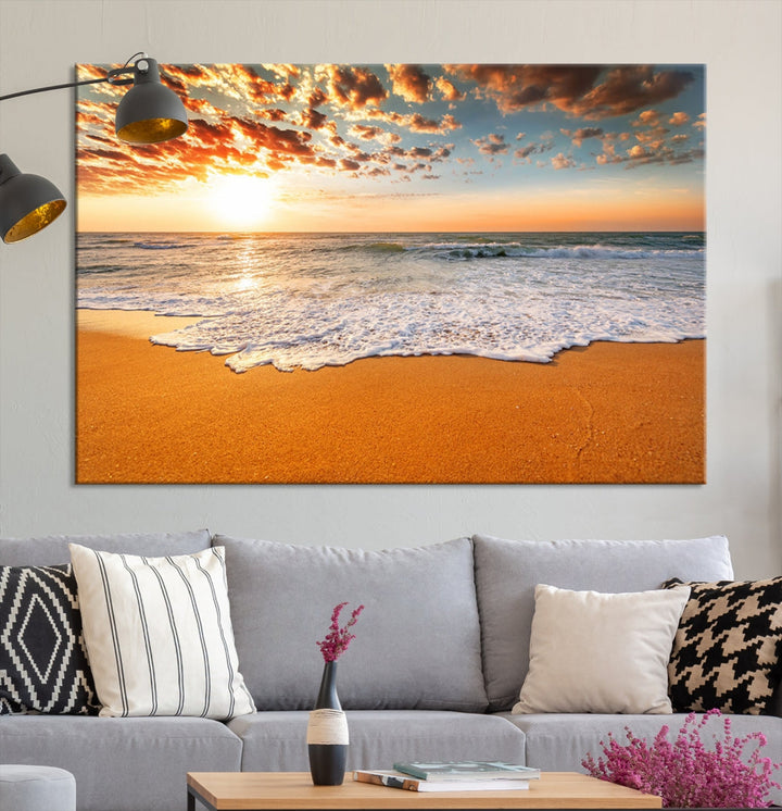 Breathtakingly Beautiful Ocean Sunset on Sandy Beach Extra Large Wall Art Canvas Print