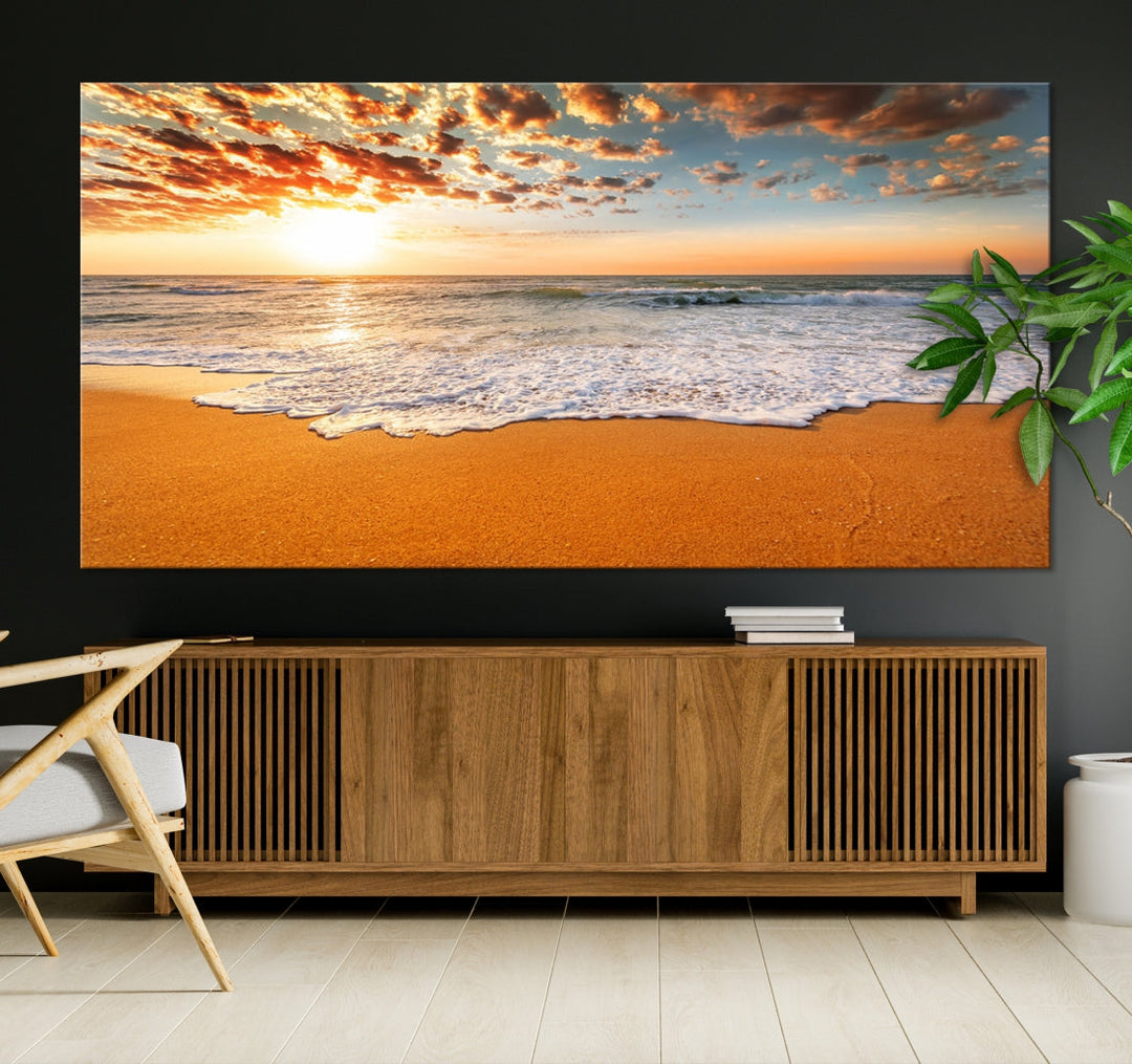 Breathtakingly Beautiful Ocean Sunset on Sandy Beach Extra Large Wall Art Canvas Print