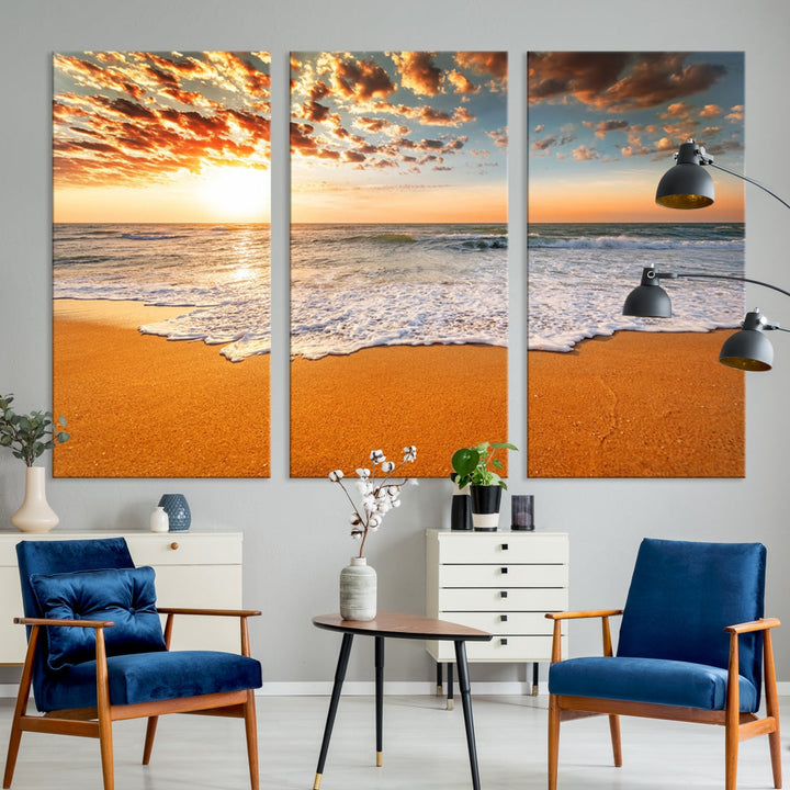 Breathtakingly Beautiful Ocean Sunset on Sandy Beach Extra Large Wall Art Canvas Print