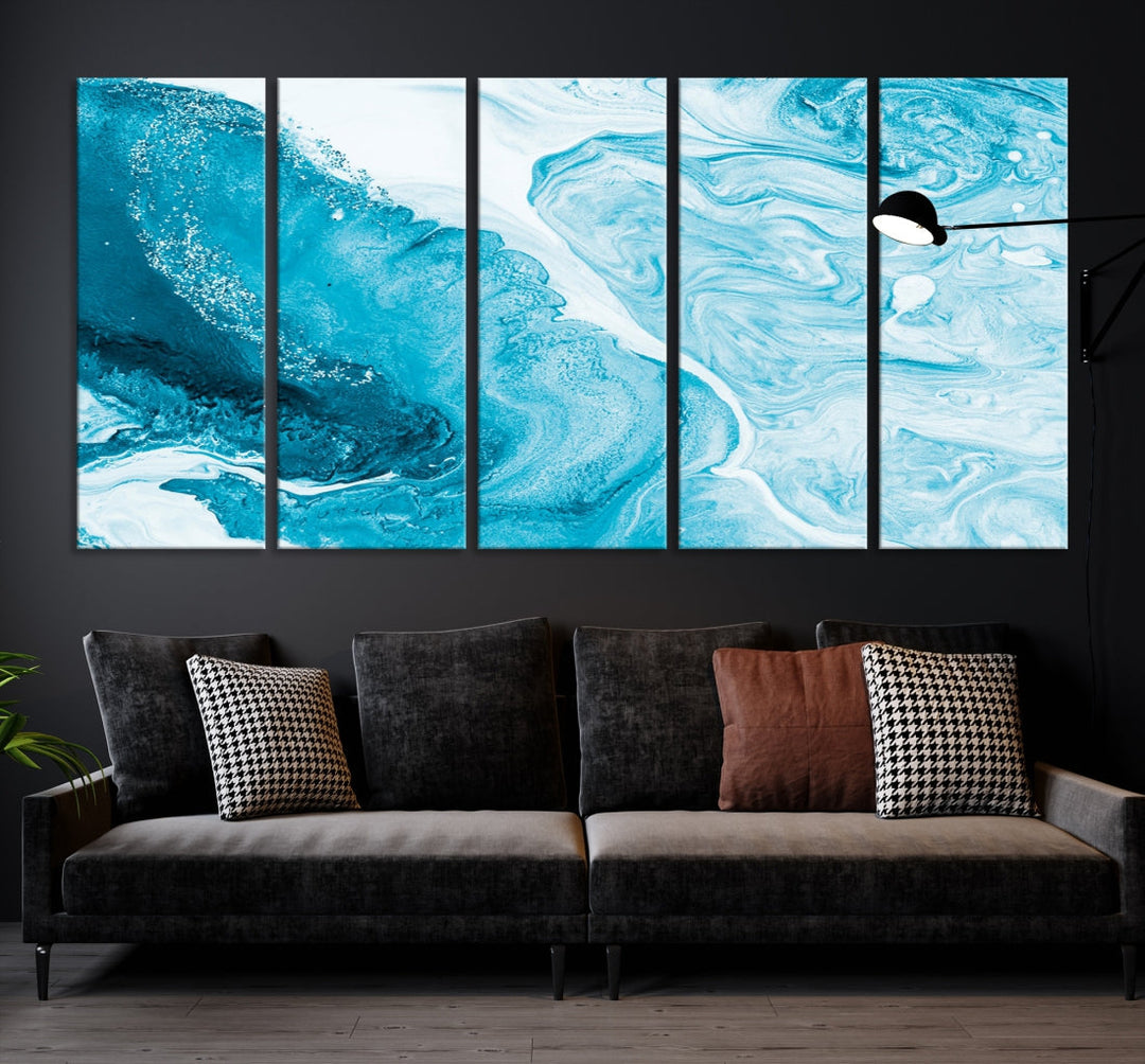 Bright Blue Abstract Painting on Canvas Large Marble Art Print