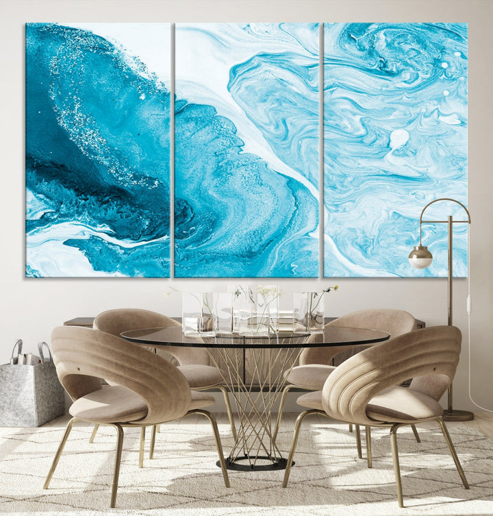 Bright Blue Abstract Painting on Canvas Large Marble Art Print