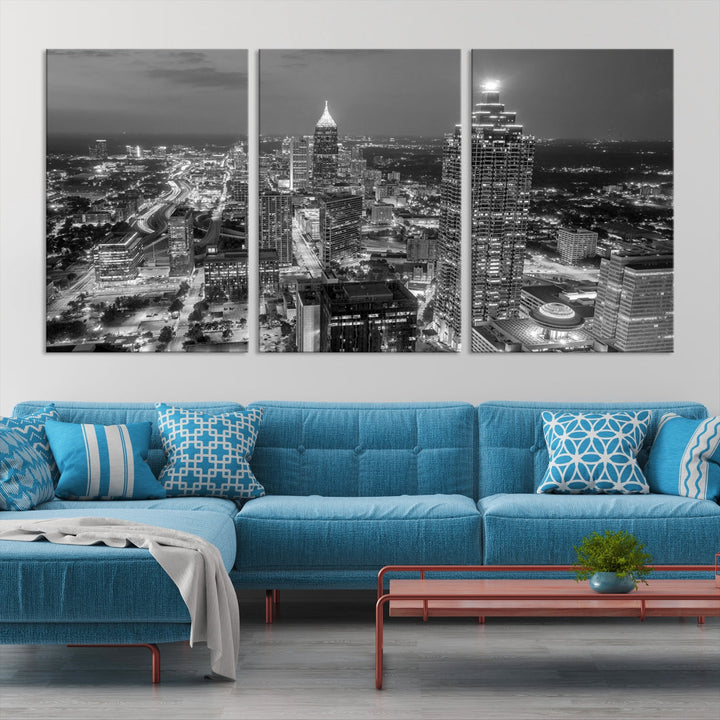 Bring the Beauty of Atlanta to Your Walls with Our Black & White City Skyline Wall Art Canvas Print