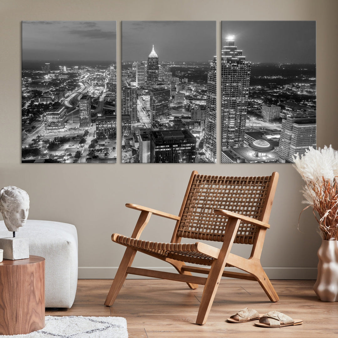 Bring the Beauty of Atlanta to Your Walls with Our Black & White City Skyline Wall Art Canvas Print