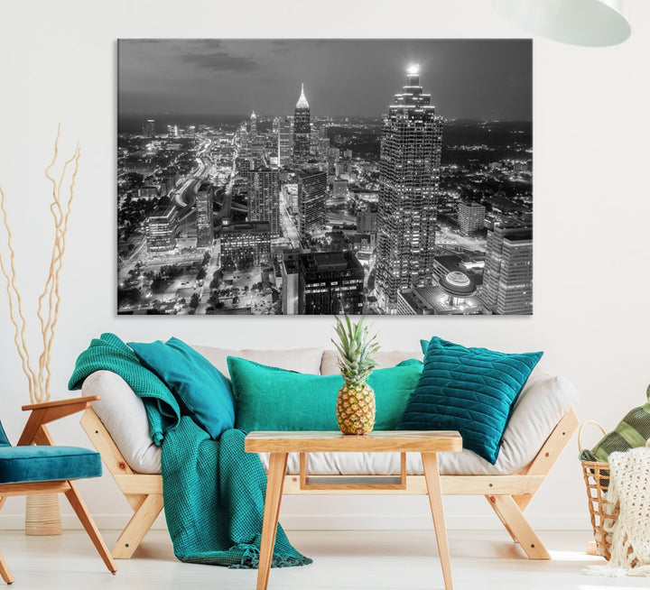 Bring the Beauty of Atlanta to Your Walls with Our Black & White City Skyline Wall Art Canvas Print