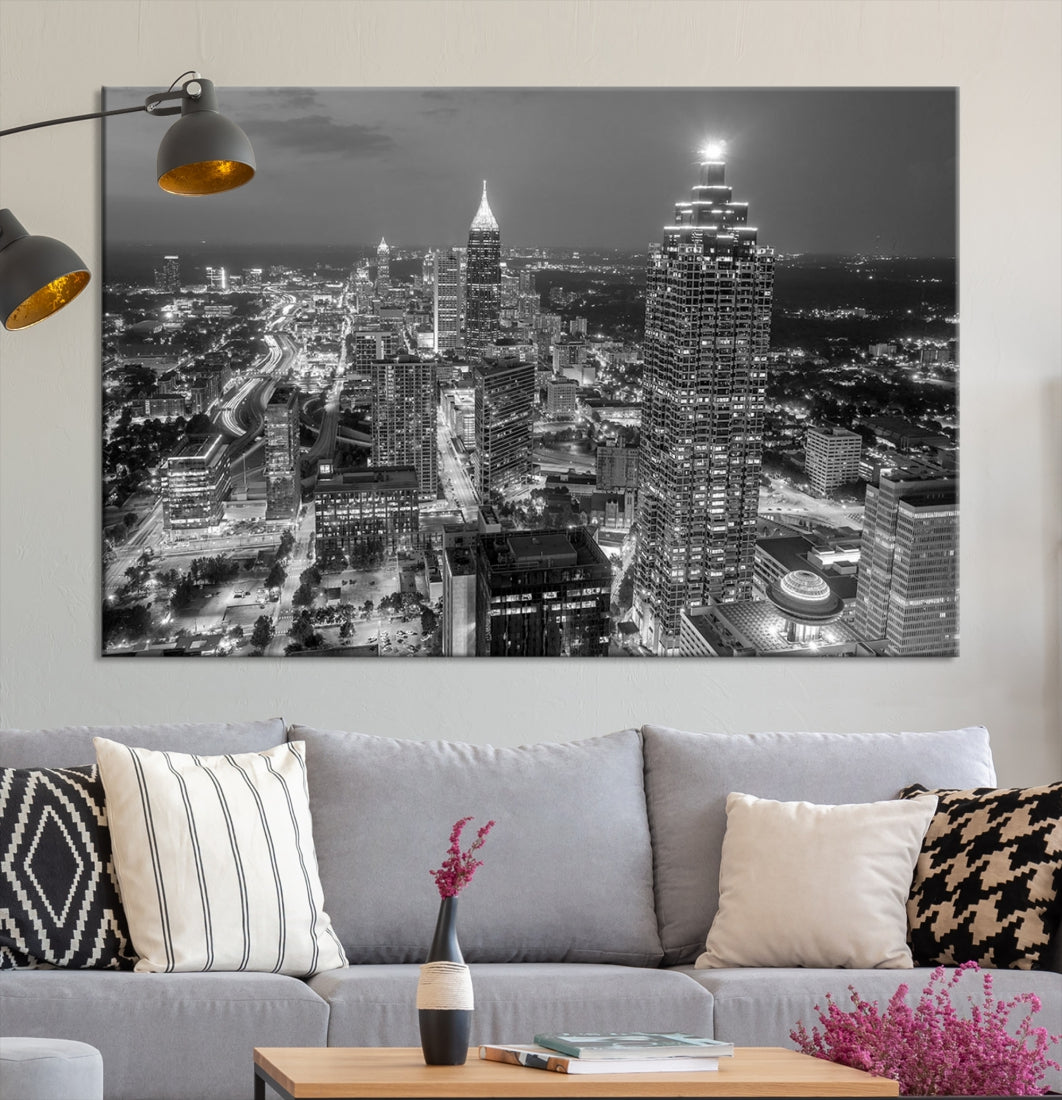 Bring the Beauty of Atlanta to Your Walls with Our Black & White City Skyline Wall Art Canvas Print