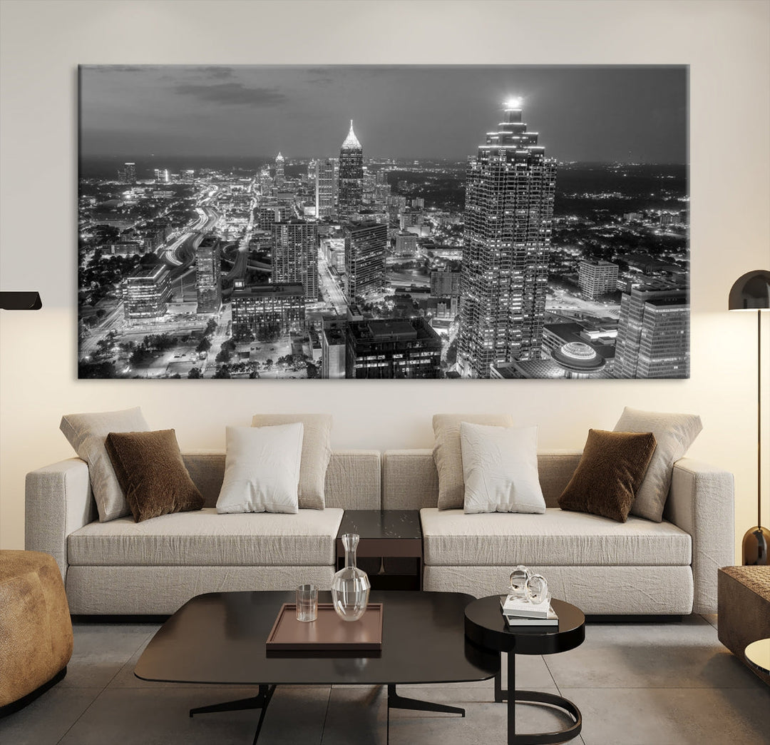 Bring the Beauty of Atlanta to Your Walls with Our Black & White City Skyline Wall Art Canvas Print