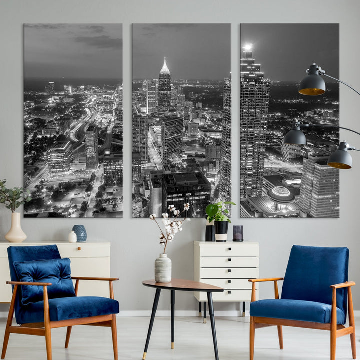 Bring the Beauty of Atlanta to Your Walls with Our Black & White City Skyline Wall Art Canvas Print