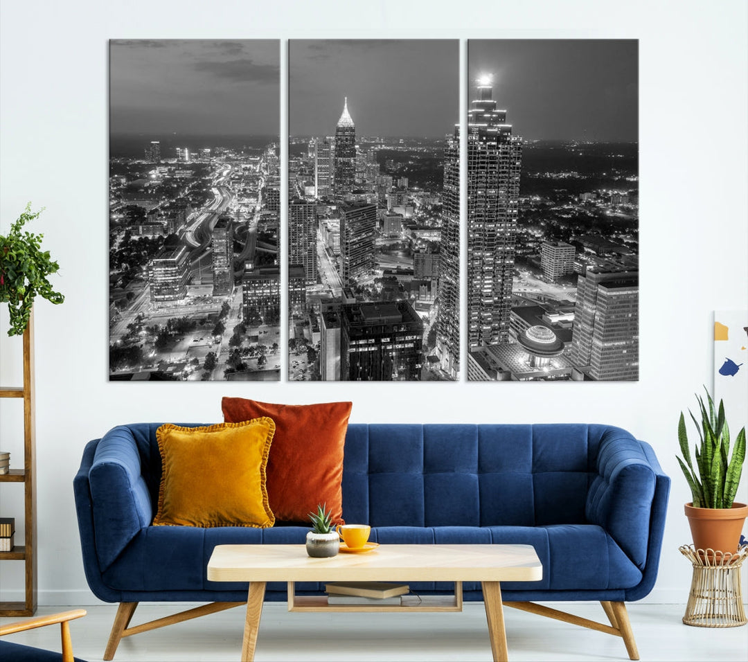 Bring the Beauty of Atlanta to Your Walls with Our Black & White City Skyline Wall Art Canvas Print