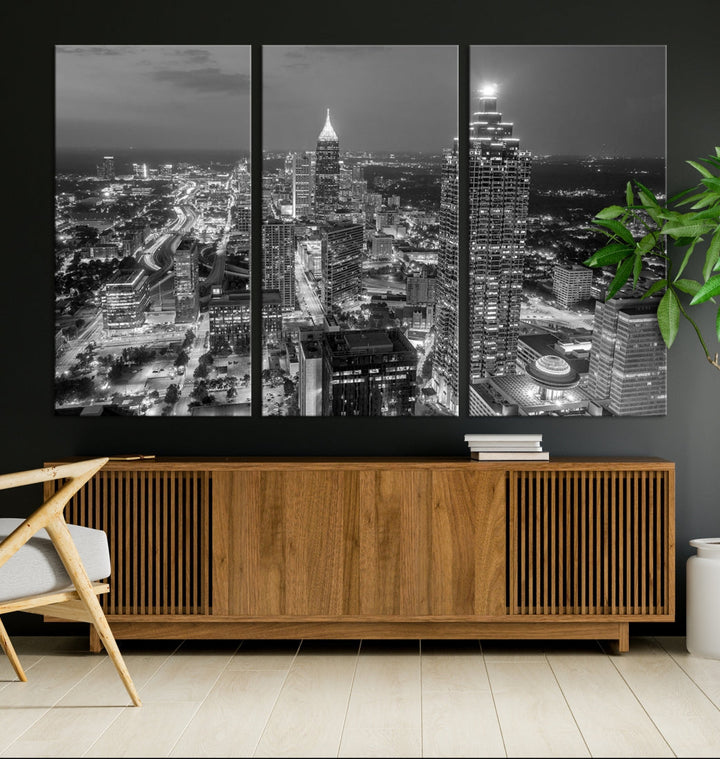 Bring the Beauty of Atlanta to Your Walls with Our Black & White City Skyline Wall Art Canvas Print