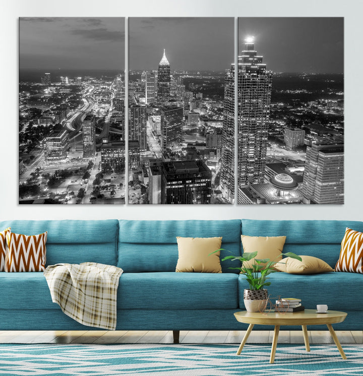 Bring the Beauty of Atlanta to Your Walls with Our Black & White City Skyline Wall Art Canvas Print