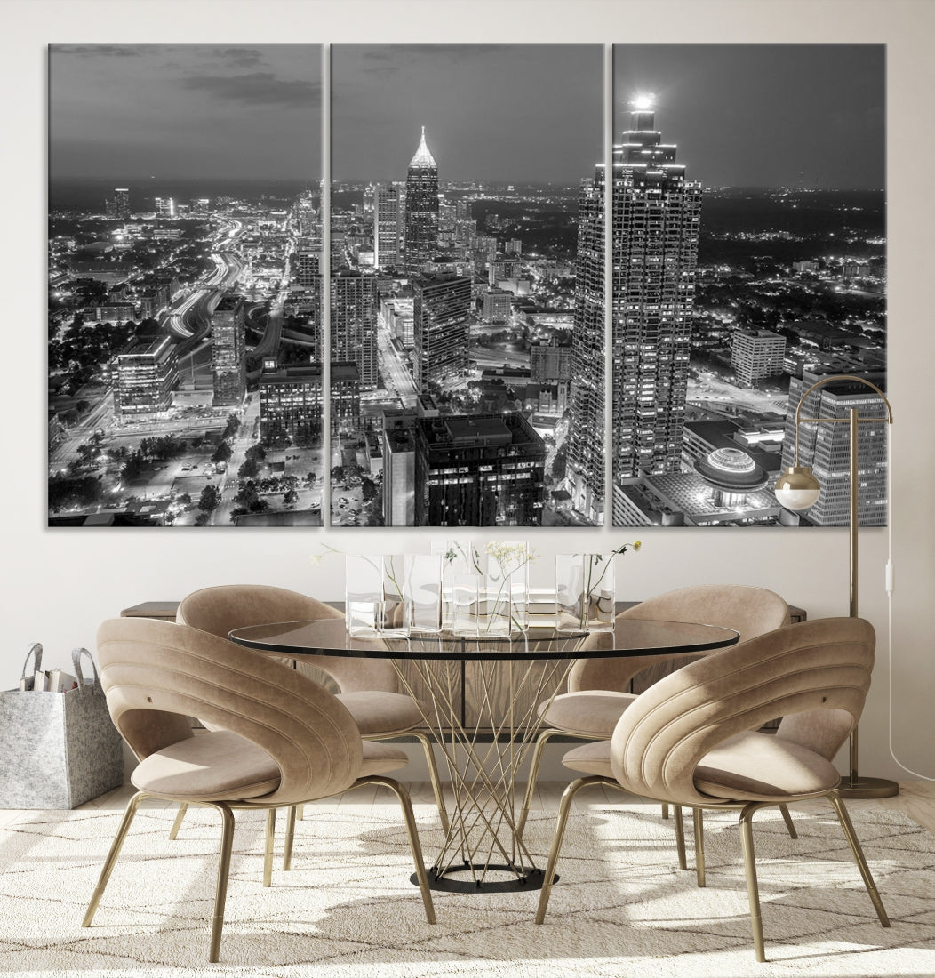 Bring the Beauty of Atlanta to Your Walls with Our Black & White City Skyline Wall Art Canvas Print