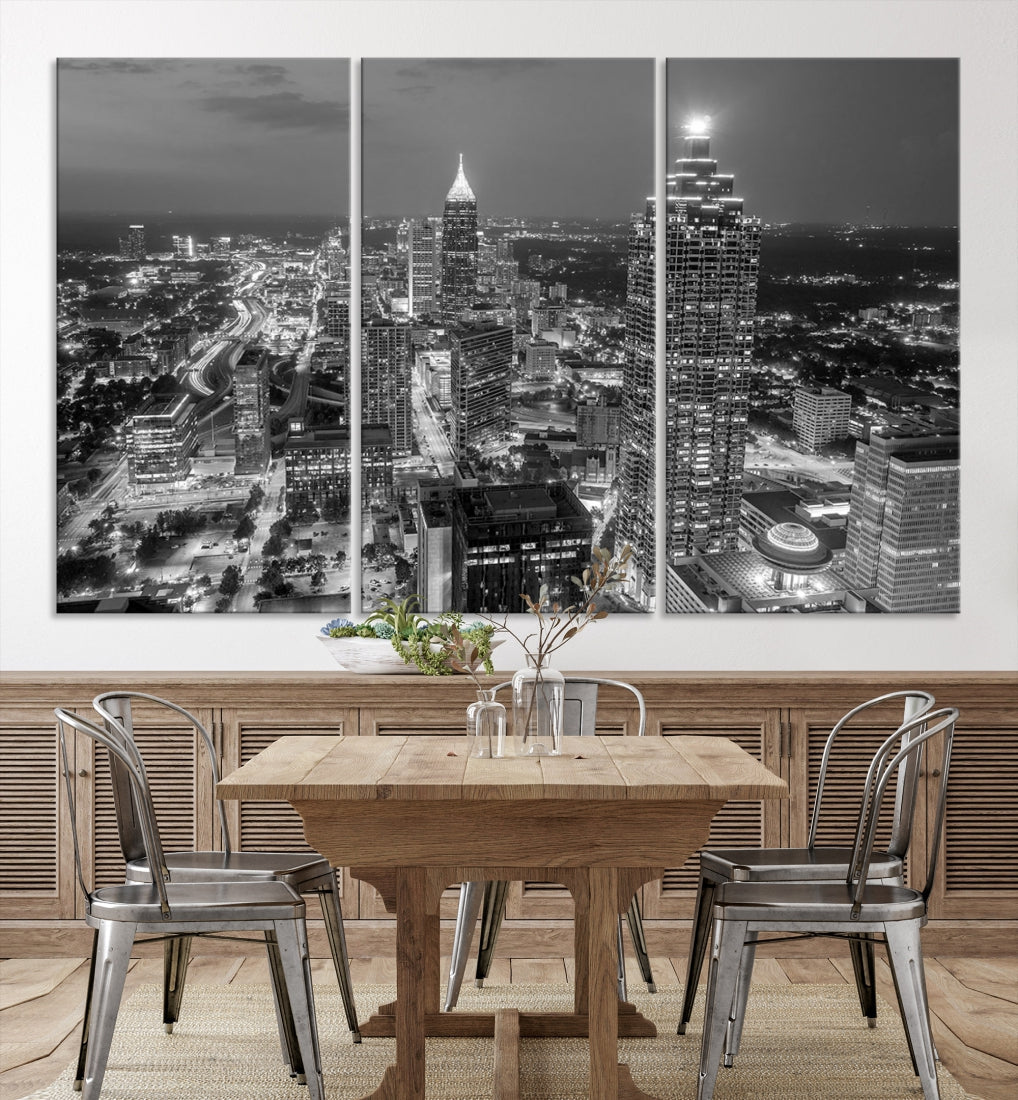 Bring the Beauty of Atlanta to Your Walls with Our Black & White City Skyline Wall Art Canvas Print