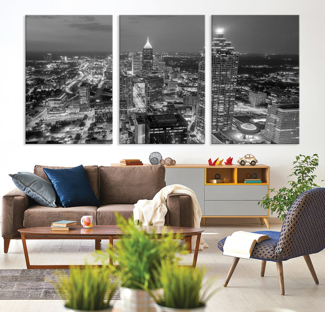 Bring the Beauty of Atlanta to Your Walls with Our Black & White City Skyline Wall Art Canvas Print