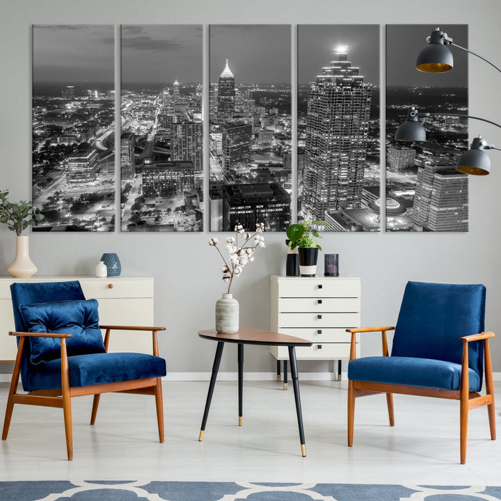 Bring the Beauty of Atlanta to Your Walls with Our Black & White City Skyline Wall Art Canvas Print