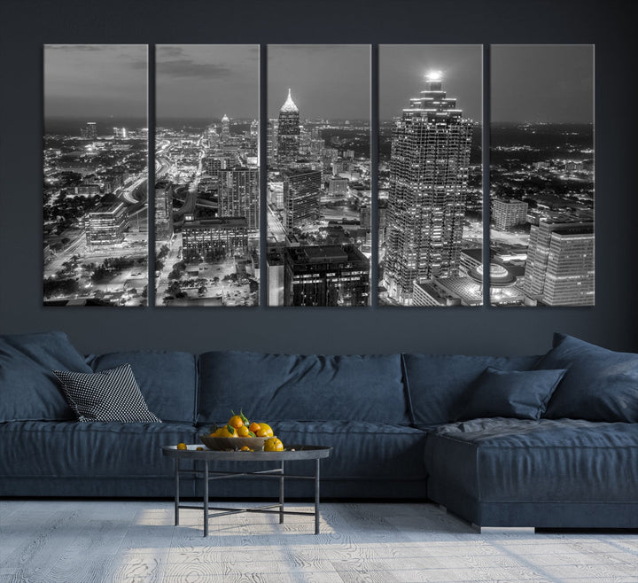 Bring the Beauty of Atlanta to Your Walls with Our Black & White City Skyline Wall Art Canvas Print