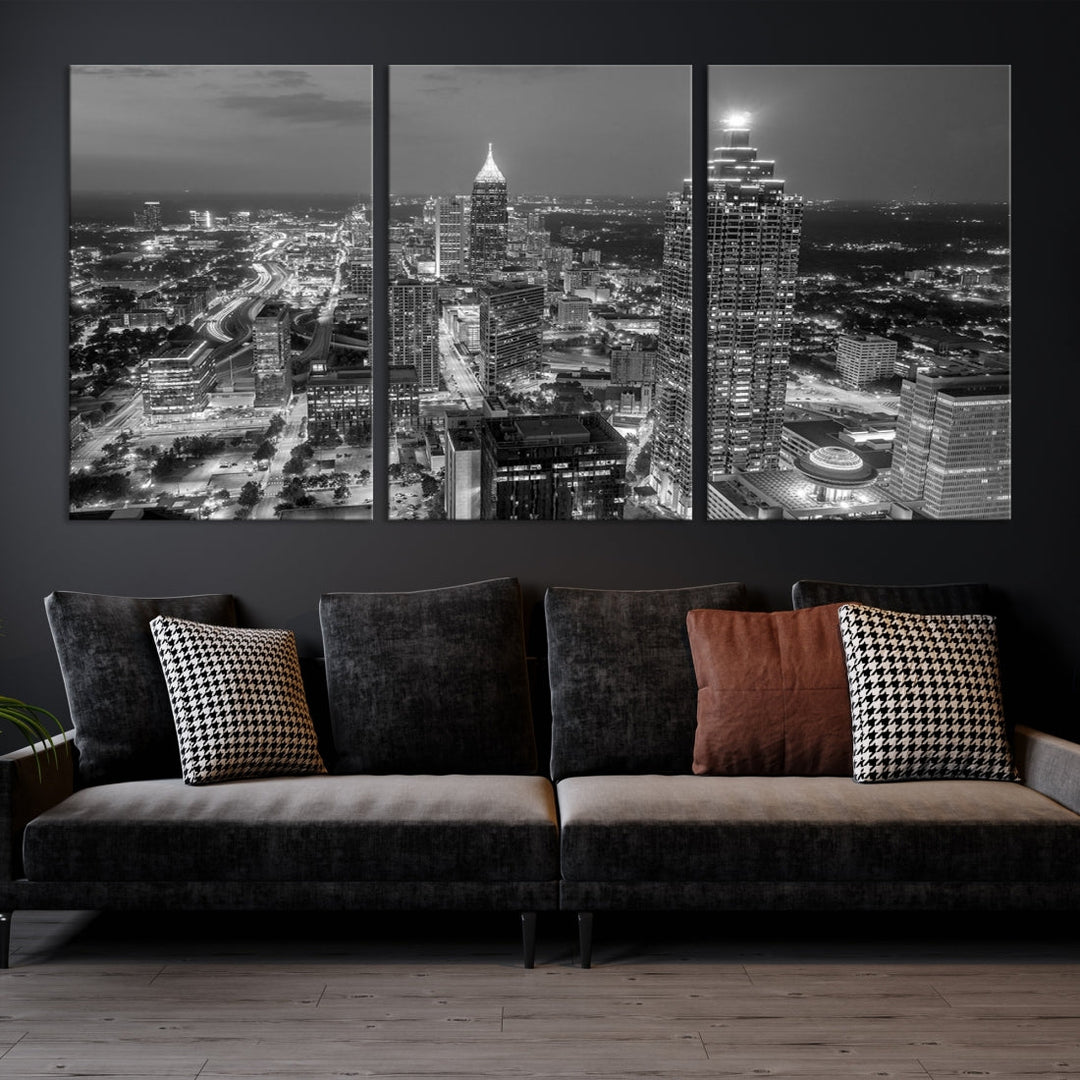 Bring the Beauty of Atlanta to Your Walls with Our Black & White City Skyline Wall Art Canvas Print