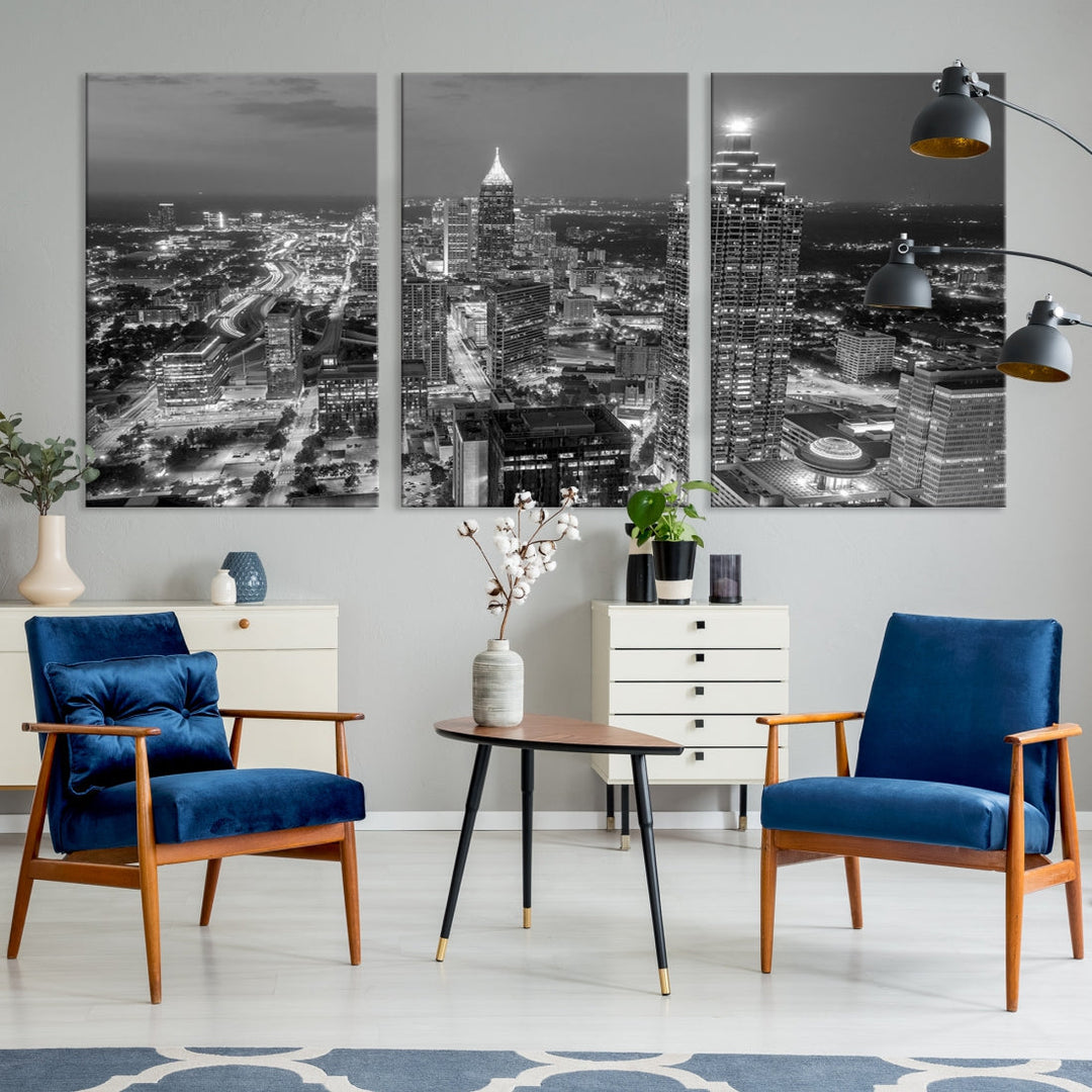 Bring the Beauty of Atlanta to Your Walls with Our Black & White City Skyline Wall Art Canvas Print