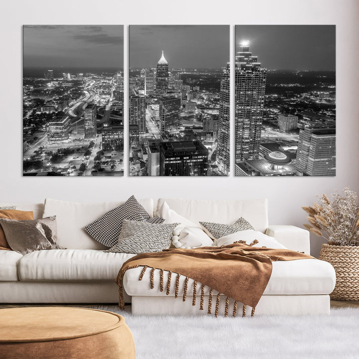 Bring the Beauty of Atlanta to Your Walls with Our Black & White City Skyline Wall Art Canvas Print