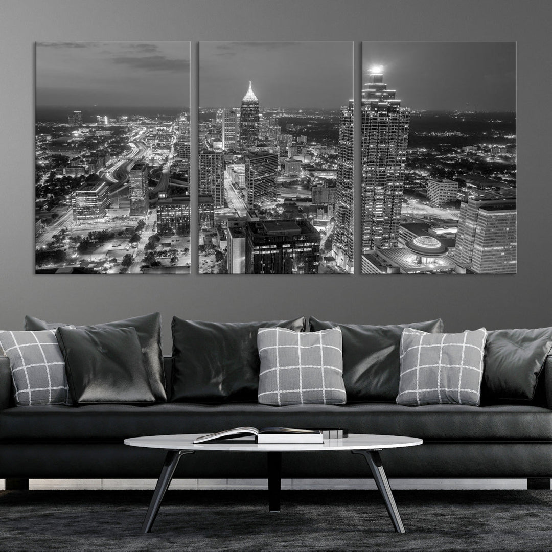 Bring the Beauty of Atlanta to Your Walls with Our Black & White City Skyline Wall Art Canvas Print