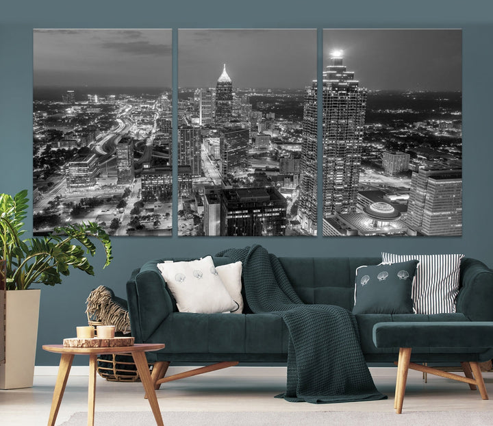 Bring the Beauty of Atlanta to Your Walls with Our Black & White City Skyline Wall Art Canvas Print