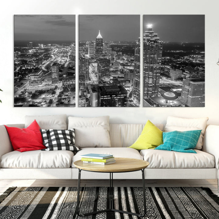 Bring the Beauty of Atlanta to Your Walls with Our Black & White City Skyline Wall Art Canvas Print