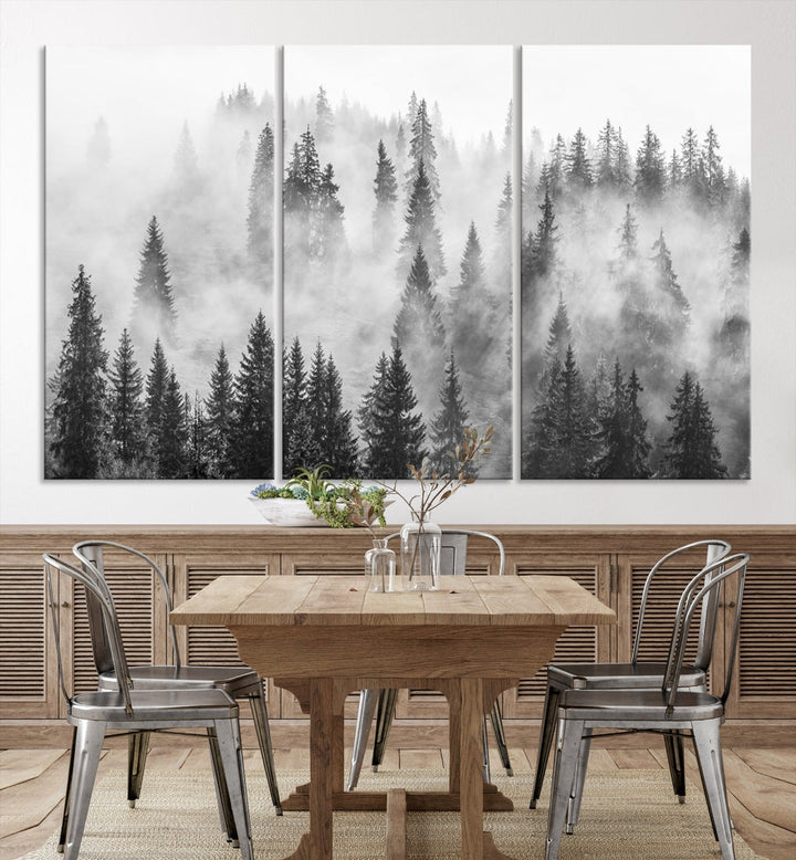 Bring the Winter Wonder of a Misty Foggy Forest with Clouds & Mountains to Your Home with Our Nature Wall Art Canvas