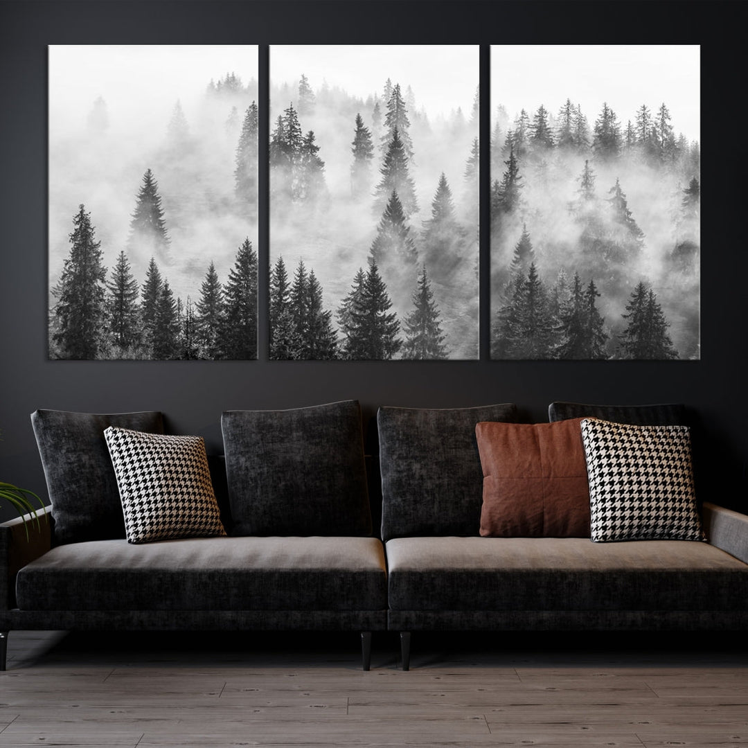 Bring the Winter Wonder of a Misty Foggy Forest with Clouds & Mountains to Your Home with Our Nature Wall Art Canvas