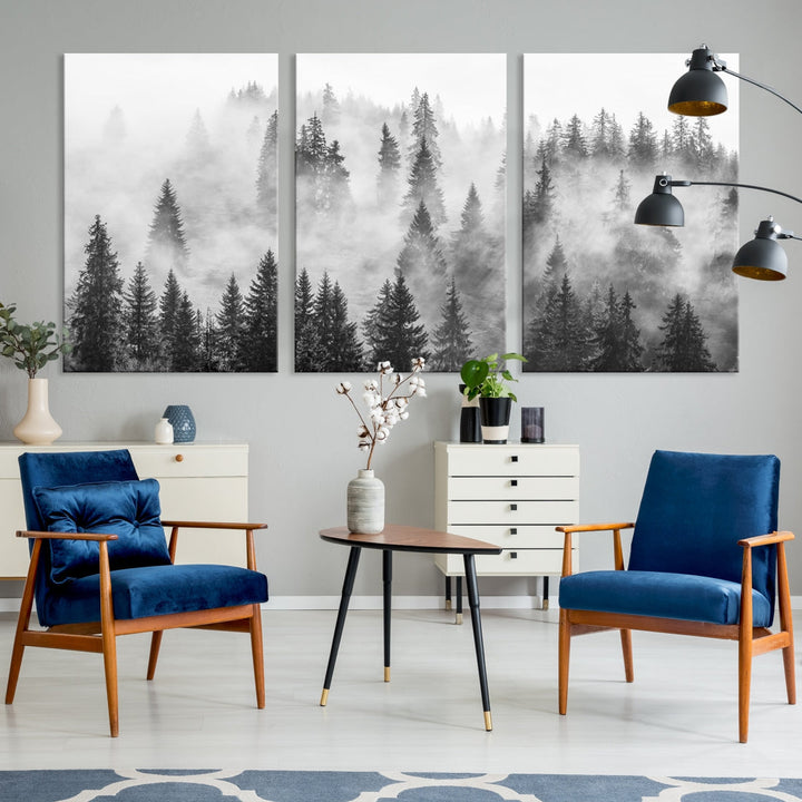 Bring the Winter Wonder of a Misty Foggy Forest with Clouds & Mountains to Your Home with Our Nature Wall Art Canvas