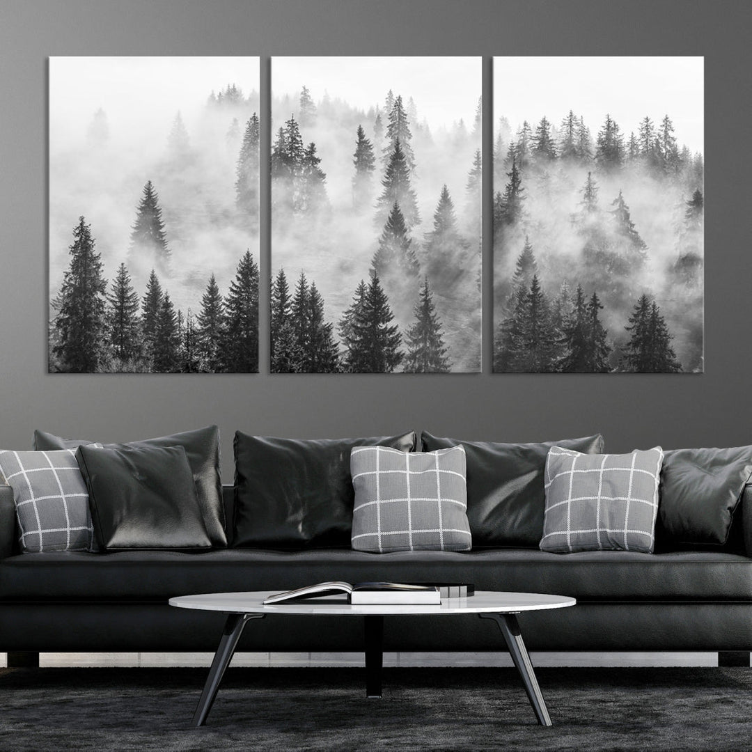 Bring the Winter Wonder of a Misty Foggy Forest with Clouds & Mountains to Your Home with Our Nature Wall Art Canvas