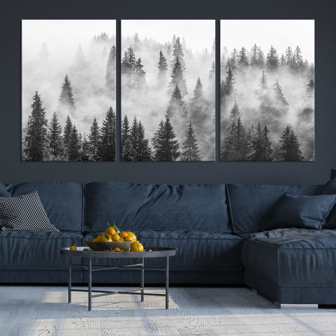 Bring the Winter Wonder of a Misty Foggy Forest with Clouds & Mountains to Your Home with Our Nature Wall Art Canvas