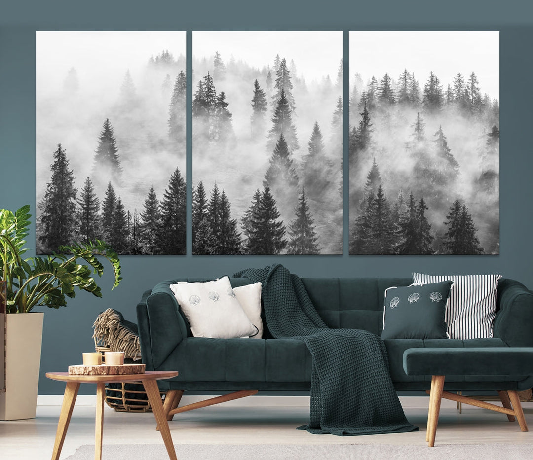 Bring the Winter Wonder of a Misty Foggy Forest with Clouds & Mountains to Your Home with Our Nature Wall Art Canvas