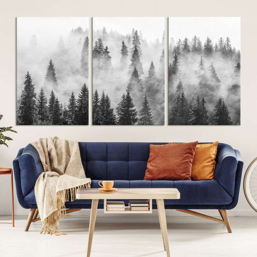 Bring the Winter Wonder of a Misty Foggy Forest with Clouds & Mountains to Your Home with Our Nature Wall Art Canvas