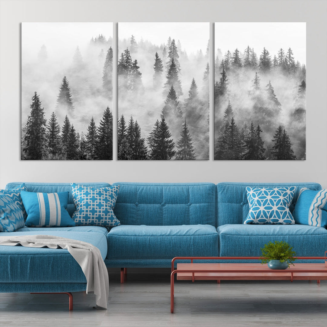 Bring the Winter Wonder of a Misty Foggy Forest with Clouds & Mountains to Your Home with Our Nature Wall Art Canvas